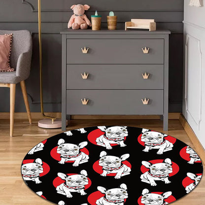 Skorter | Black Children's Room Carpet Children Animals Dog Pattern Rug Polyester Non-Slip Backing Rug