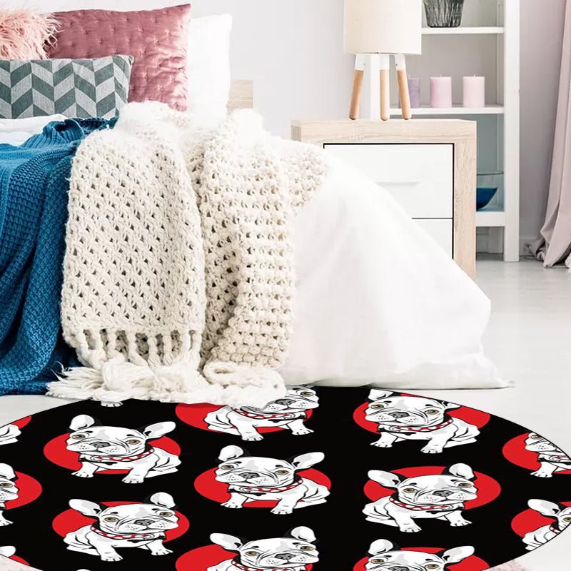 Skorter | Black Children's Room Carpet Children Animals Dog Pattern Rug Polyester Non-Slip Backing Rug