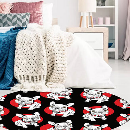 Skorter | Black Children's Room Carpet Children Animals Dog Pattern Rug Polyester Non-Slip Backing Rug