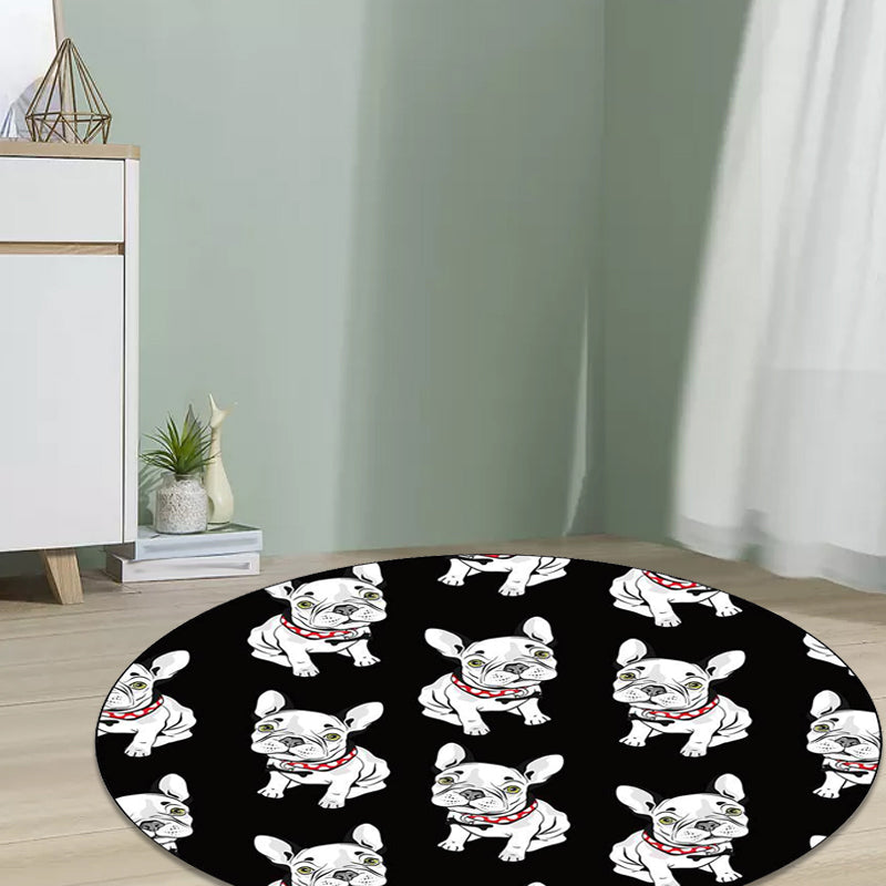 Skorter | Black Children's Room Carpet Children Animals Dog Pattern Rug Polyester Non-Slip Backing Rug