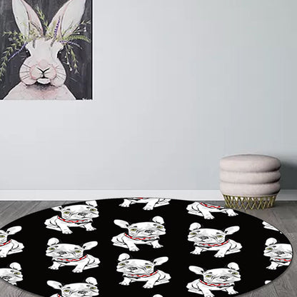 Skorter | Black Children's Room Carpet Children Animals Dog Pattern Rug Polyester Non-Slip Backing Rug
