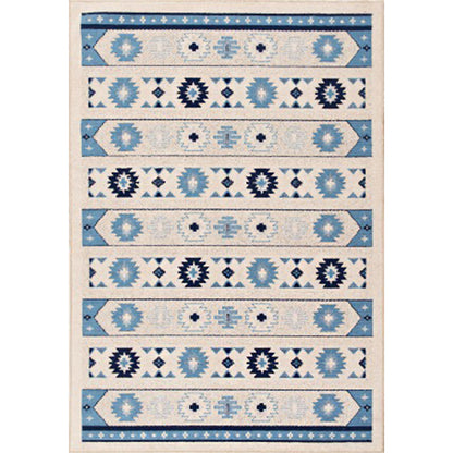 Skorter | Blue and brown tribal rug striped polyester and tribal pattern rug washable non-slip backing rug for living room