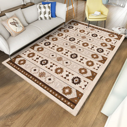 Skorter | Blue and brown tribal rug striped polyester and tribal pattern rug washable non-slip backing rug for living room