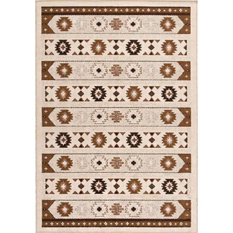 Skorter | Blue and brown tribal rug striped polyester and tribal pattern rug washable non-slip backing rug for living room