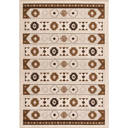 Skorter | Blue and brown tribal rug striped polyester and tribal pattern rug washable non-slip backing rug for living room