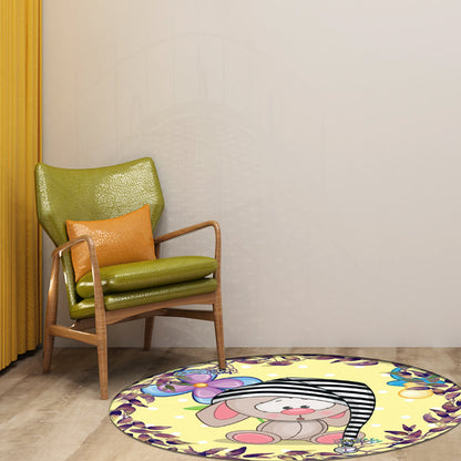 Skorter | Beautiful cartoon mouse pattern carpet with flower and leaf pattern Yellow children's carpet Polyester Washable Non-slip area rug for the children's room