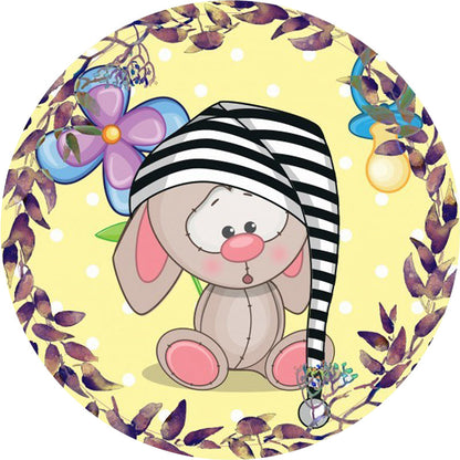 Skorter | Beautiful cartoon mouse pattern carpet with flower and leaf pattern Yellow children's carpet Polyester Washable Non-slip area rug for the children's room