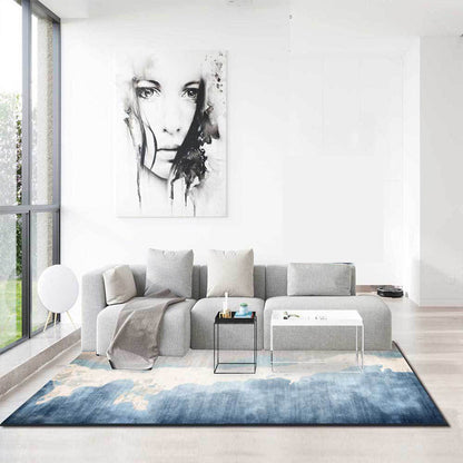 Skorter | Brown and Blue Oriental Rug Polyester Ink Wash Painting Pattern Rug Washable Non-Slip Back Carpet for Bedroom