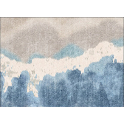 Skorter | Brown and Blue Oriental Rug Polyester Ink Wash Painting Pattern Rug Washable Non-Slip Back Carpet for Bedroom