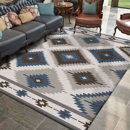 Skorter | Blue and Gray Southwest Rug Polyester geometric pattern rug washable non-slip bottom rug for living room