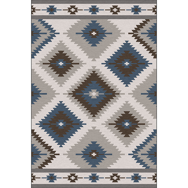 Skorter | Blue and Gray Southwest Rug Polyester geometric pattern rug washable non-slip bottom rug for living room