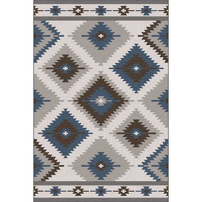 Skorter | Blue and Gray Southwest Rug Polyester geometric pattern rug washable non-slip bottom rug for living room