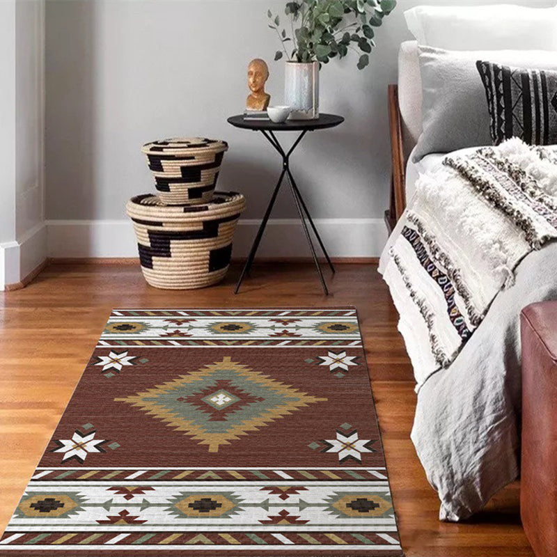 Skorter | Americana Tribal geometric print carpet brown polyester carpet machine washable non-slip carpet for living room