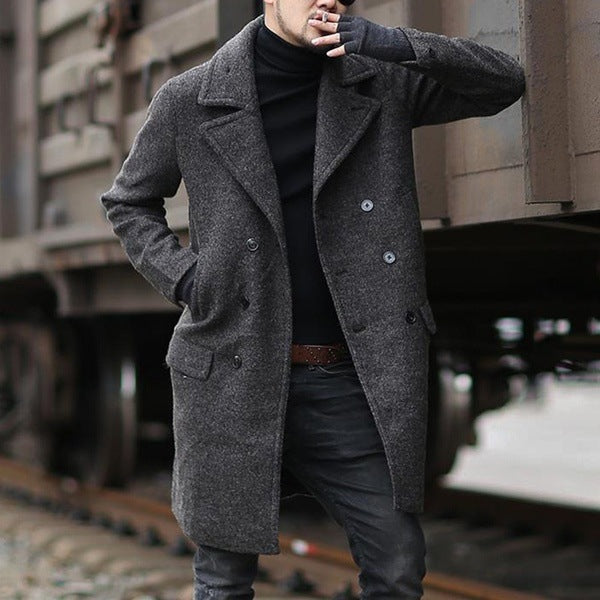 Men's stylish wool coat with double button row and wide lapels Skorter