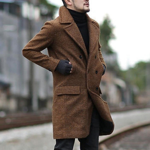 Men's stylish wool coat with double button row and wide lapels Skorter