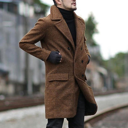 Men's stylish wool coat with double button row and wide lapels Skorter