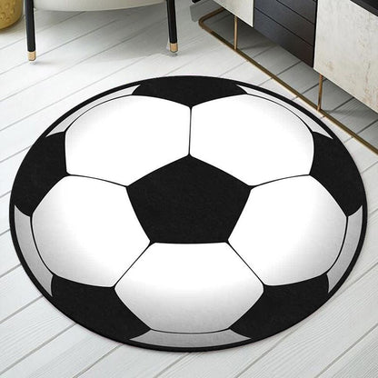 Skorter | Black and White Children's Room Carpet Kids Sports Football Pattern Area Rug Polyester Washable Stain Resistant Area Rug