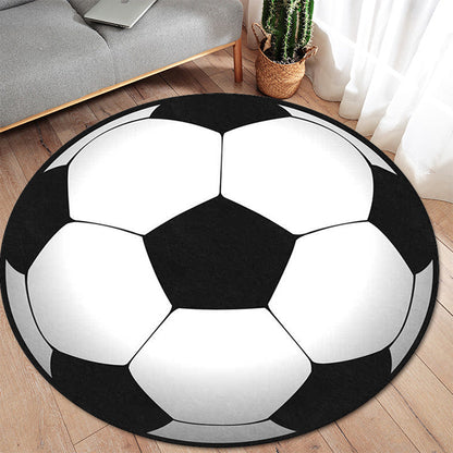 Skorter | Black and White Children's Room Carpet Kids Sports Football Pattern Area Rug Polyester Washable Stain Resistant Area Rug