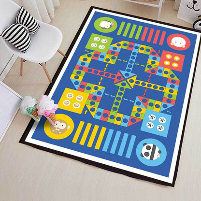 Skorter | Blue Children's Room Carpet Children Educational Ludo Pattern Area Rug Polyester Pet Friendly Washable Rug