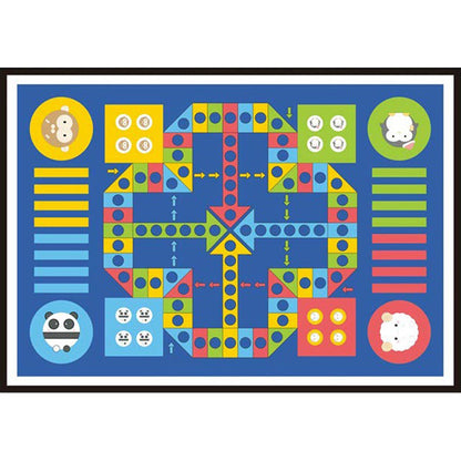 Skorter | Blue Children's Room Carpet Children Educational Ludo Pattern Area Rug Polyester Pet Friendly Washable Rug
