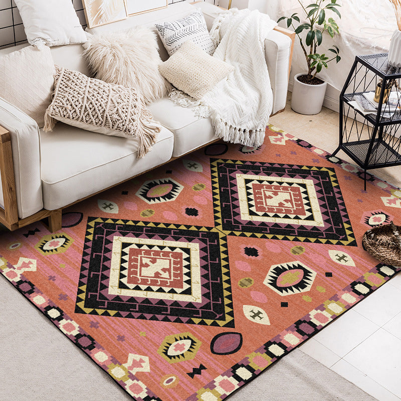 Skorter | Brown Tribal Carpet Polyester Geometric Pattern Carpet Washable Non-Slip Back Carpet for the Living Room