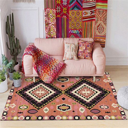 Skorter | Brown Tribal Carpet Polyester Geometric Pattern Carpet Washable Non-Slip Back Carpet for the Living Room