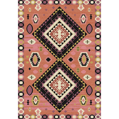 Skorter | Brown Tribal Carpet Polyester Geometric Pattern Carpet Washable Non-Slip Back Carpet for the Living Room