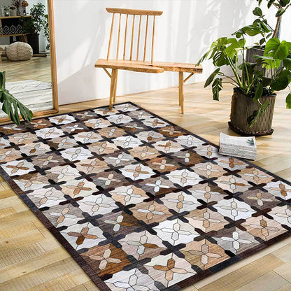 Skorter | Brown Moroccan Carpet Polyester Controlled Pattern Carpet Washable Non-Slip Backing Carpet for Living Room