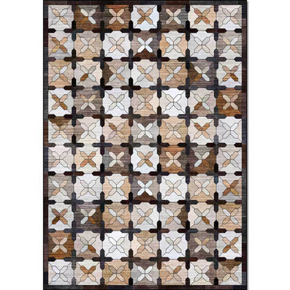 Skorter | Brown Moroccan Carpet Polyester Controlled Pattern Carpet Washable Non-Slip Backing Carpet for Living Room
