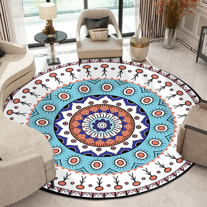 Skorter | Americana concentric circles pattern carpet with floral white and blue polyester machine washable non-slip area rug for the bedroom