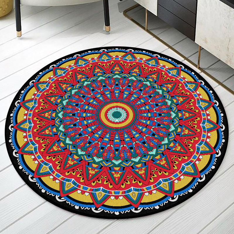 Skorter | Americana Tribal Pattern Carpet Red Polyester Carpet Machine Washable Non-Slip Area Rug for Bedroom