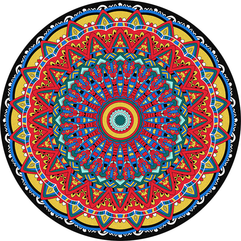 Skorter | Americana Tribal Pattern Carpet Red Polyester Carpet Machine Washable Non-Slip Area Rug for Bedroom