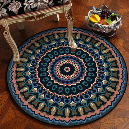 Skorter | Americana concentric circles pattern rug blue and green polyester rug machine washable non-slip rug for the bedroom