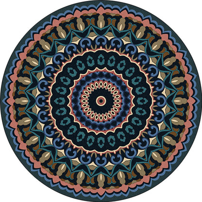 Skorter | Americana concentric circles pattern rug blue and green polyester rug machine washable non-slip rug for the bedroom