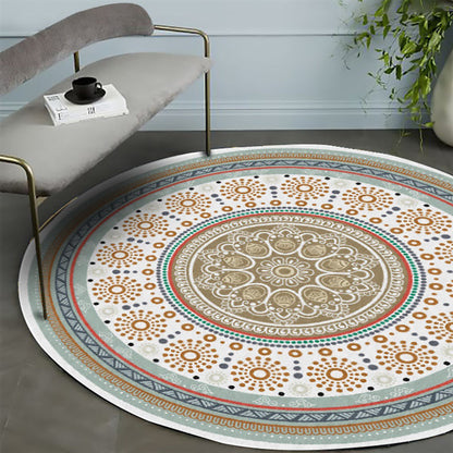 Skorter | American concentric circles pattern carpet with floral yellow polyester carpet machine washable non-slip rug for bedroom