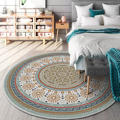 Skorter | American concentric circles pattern carpet with floral yellow polyester carpet machine washable non-slip rug for bedroom