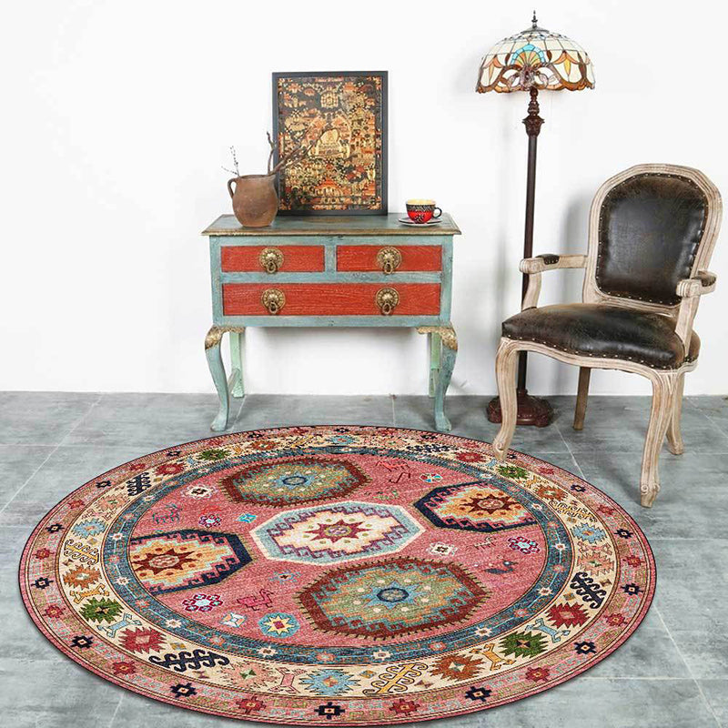 Skorter | Americana Tribal Pattern Carpet Red Polyester Carpet Machine Washable Non-Slip Area Rug for Bedroom