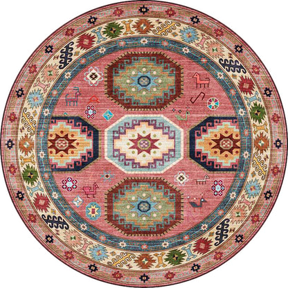 Skorter | Americana Tribal Pattern Carpet Red Polyester Carpet Machine Washable Non-Slip Area Rug for Bedroom