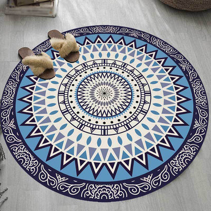 Skorter | American concentric circles pattern rug blue polyester rug machine washable anti-slip area rug for bedroom