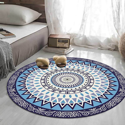 Skorter | American concentric circles pattern rug blue polyester rug machine washable anti-slip area rug for bedroom