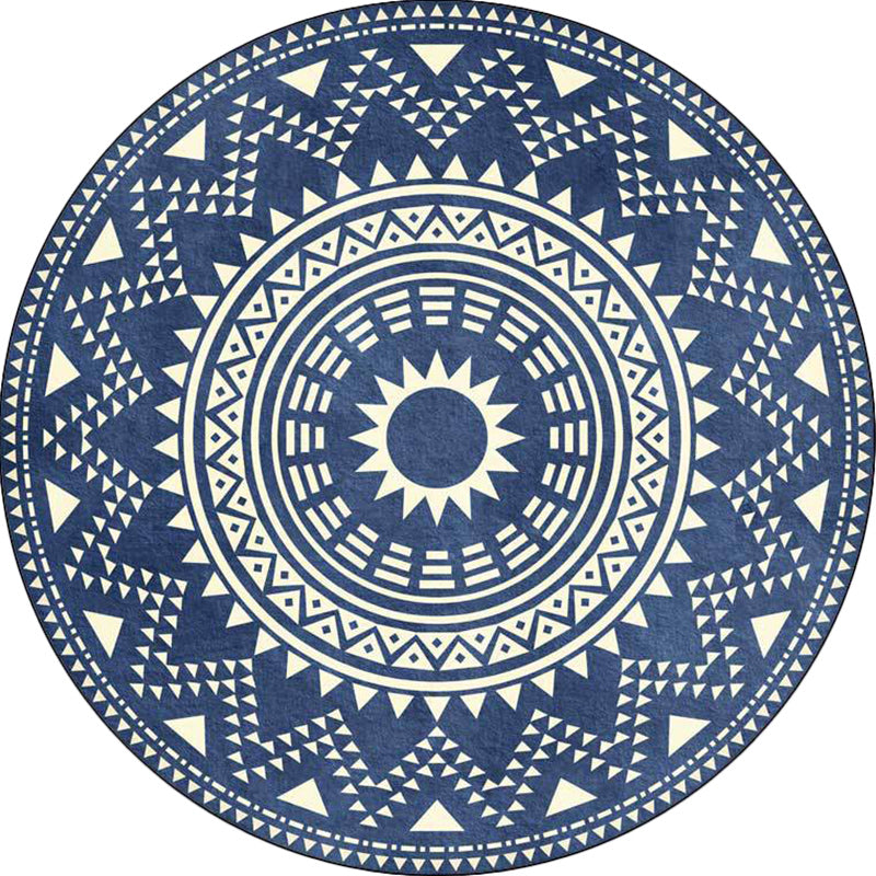 Skorter | Blue and green southwest rug Polyester geometric pattern rug washable non-slip backing rug for living room