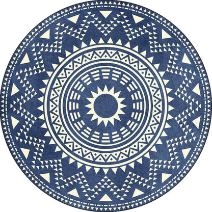 Skorter | Blue and green southwest rug Polyester geometric pattern rug washable non-slip backing rug for living room
