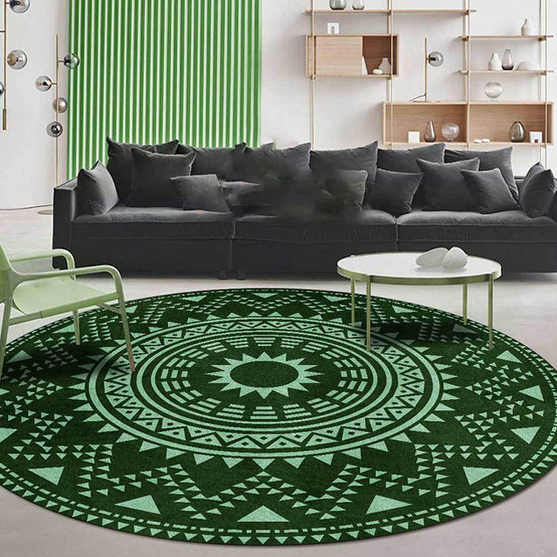 Skorter | Blue and green southwest rug Polyester geometric pattern rug washable non-slip backing rug for living room