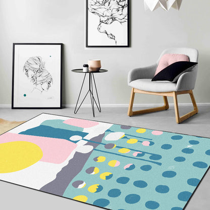 Skorter | Blue and White Bedroom Rug Novelty Color Block Dots Pattern Area Rug Polyester Non-Slip Washable Rug