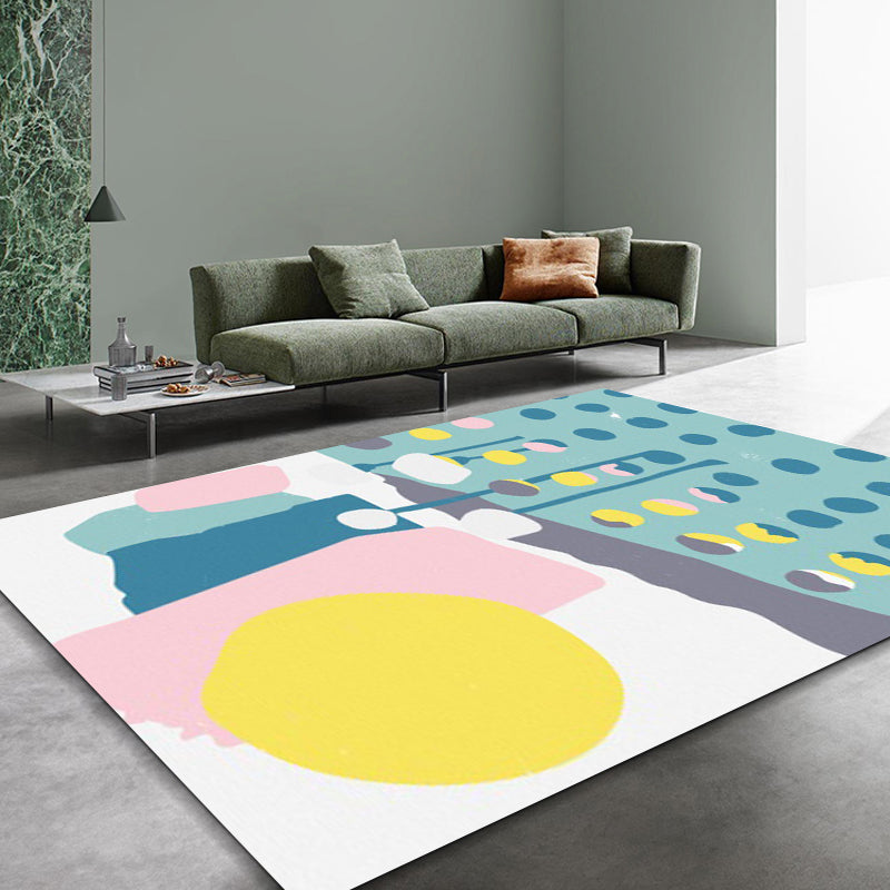 Skorter | Blue and White Bedroom Rug Novelty Color Block Dots Pattern Area Rug Polyester Non-Slip Washable Rug