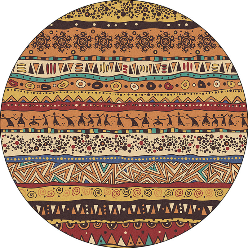 Skorter | Americana Tribal Pattern Rug Red and Brown Polyester Rug Machine Washable Non-Slip Area Rug for Bedroom