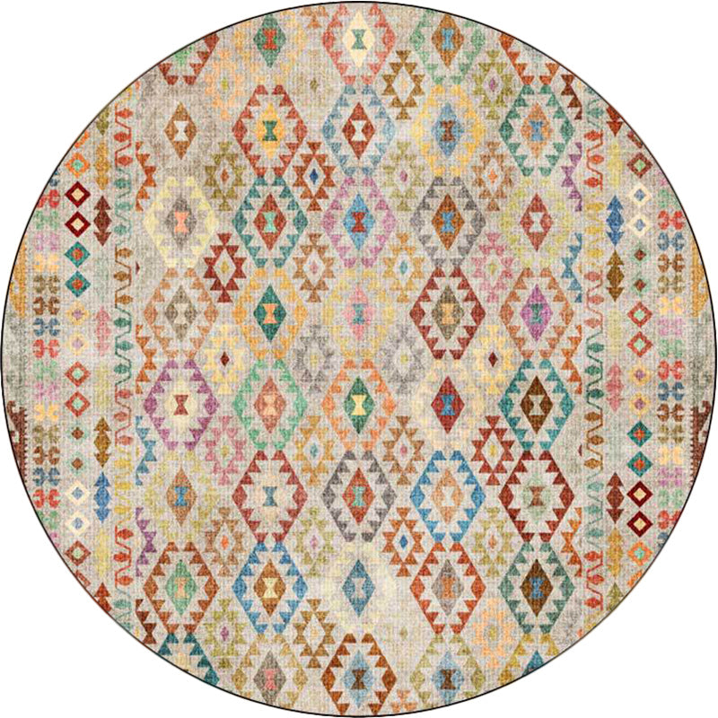 Skorter | American Geometric Pattern Rug Beige Polyester Rug Machine Washable Non-Slip Rug for Bedroom