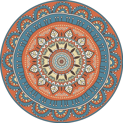 Skorter | Americana concentric circles pattern rug with floral orange and blue tones polyester rug machine washable non-slip rug for the bedroom