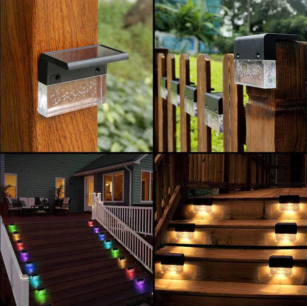 Skorter | Solar Deck Lights 4 Piece Set, Solar Step Lights Outdoor, Warm White/Color Changing Solar Fence Light for Terrace Garden Yard