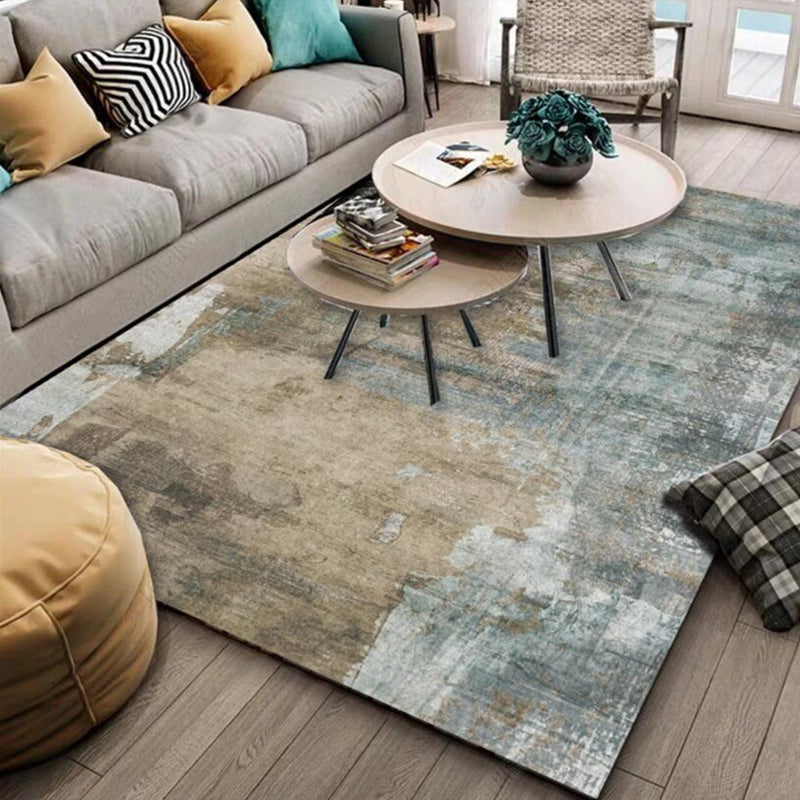 Skorter | Casual Modern Rug in Green and Brown Abstract Cement Pattern Rug Polyester Washable Non-Slip Rug for Home Decor
